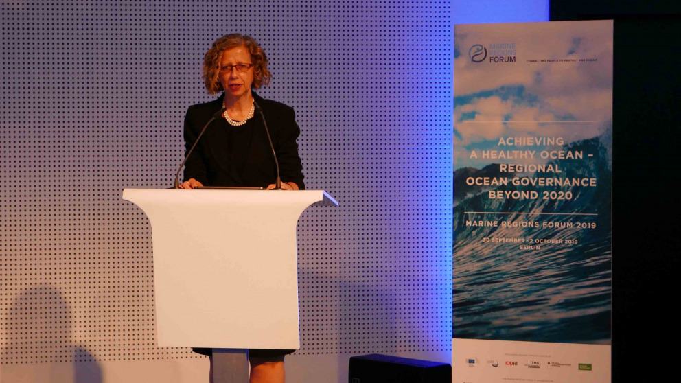 Inger Andersen, Exekutivdirektorin des Umweltprogramms der Vereinten Nationen (UNEP), bei ihrer Rede vor dem Marine Regions Forum.